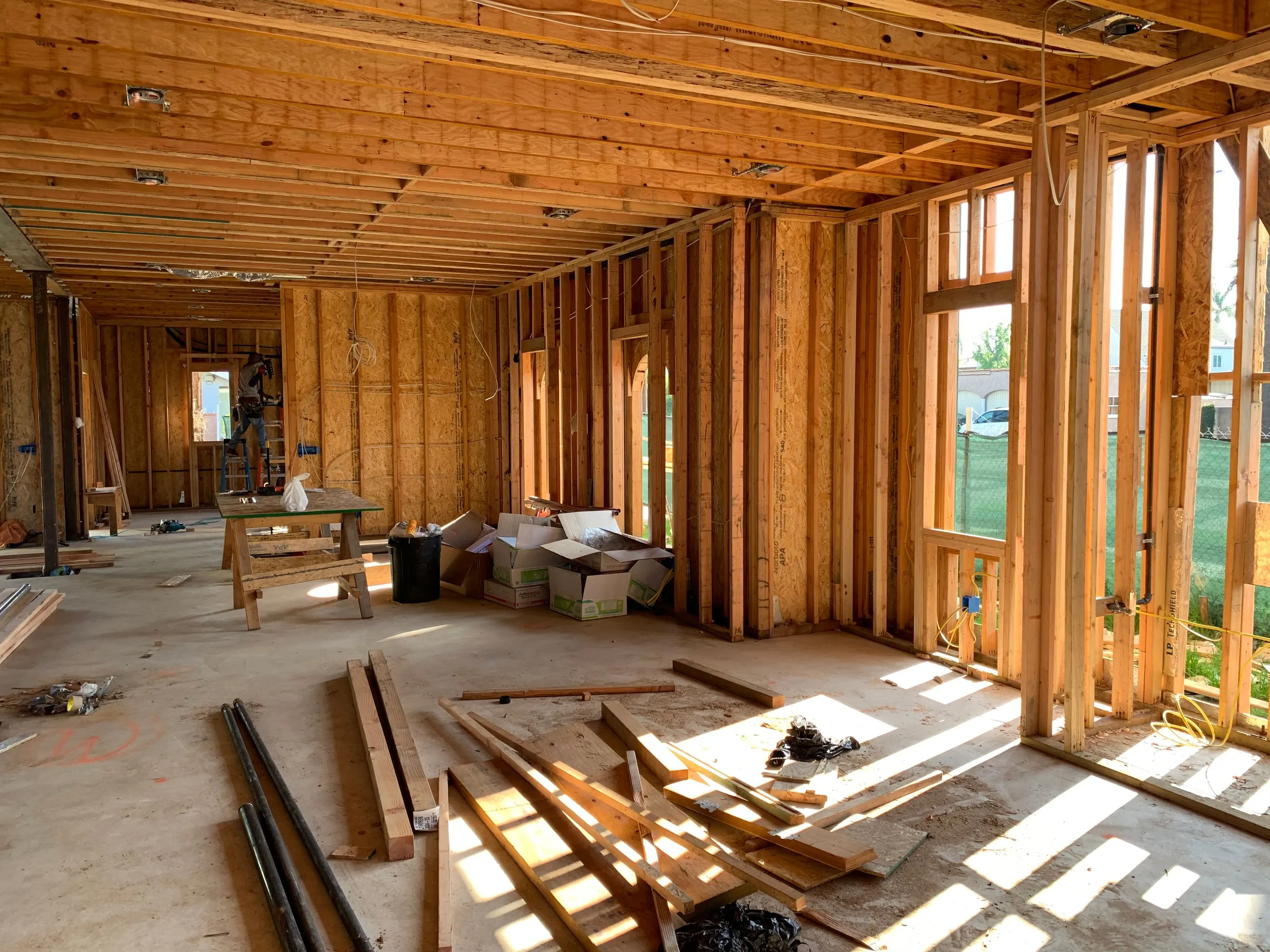 A timber-framed interior during renovation